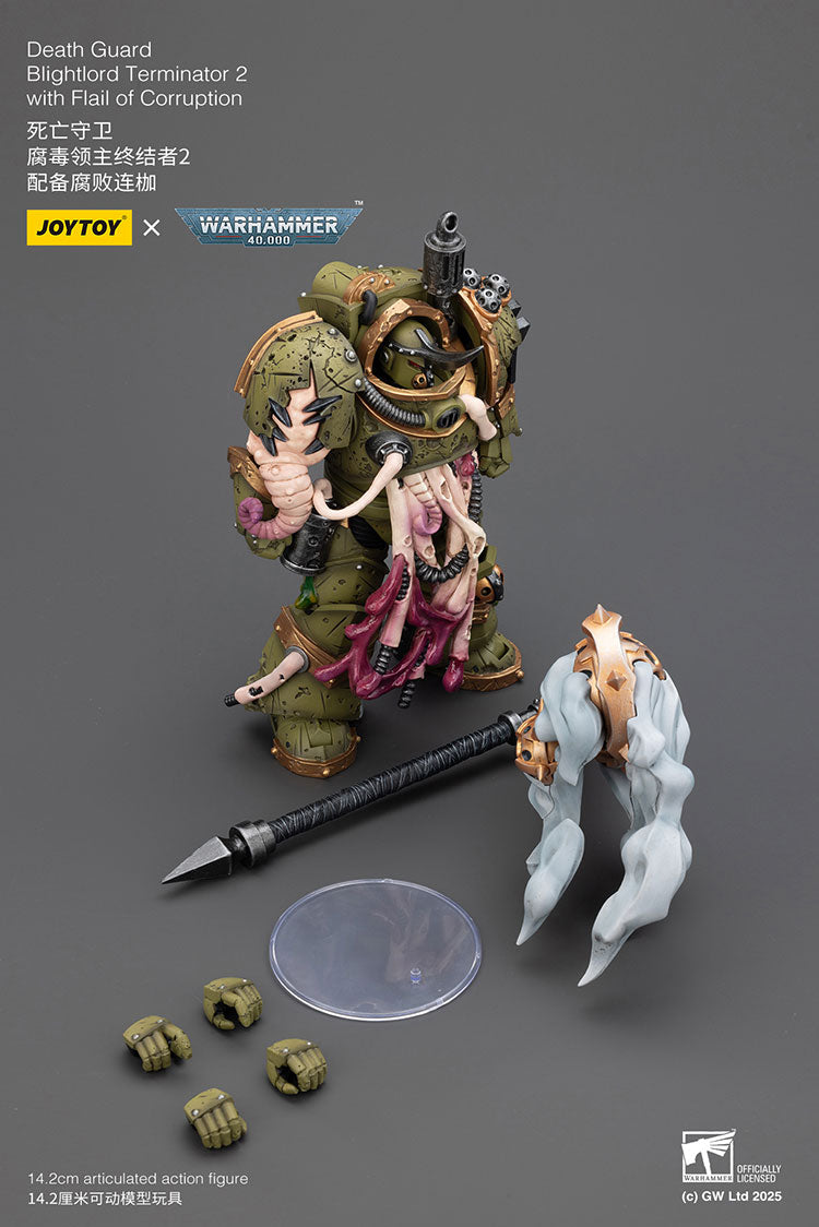 Joytoy 1/18 Warhammer 40k Death Guard Blightlord Terminator 2 with Flail of Corruption