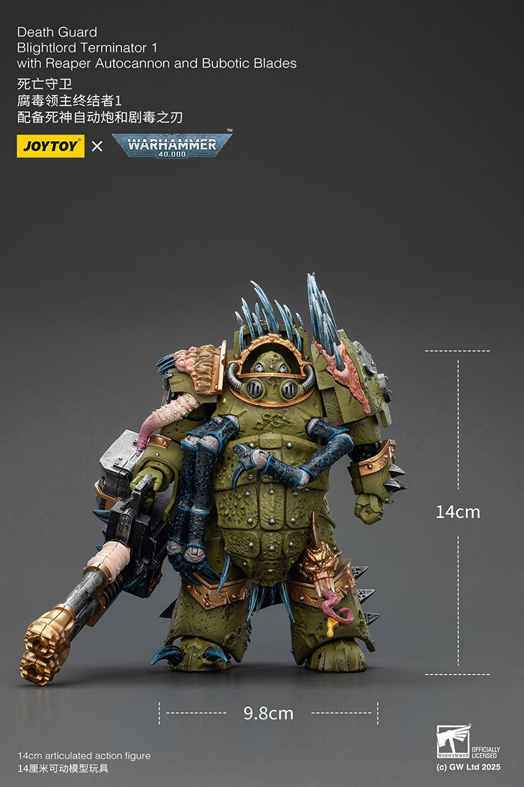 Joytoy 1/18 Warhammer 40k Death Guard Blightlord Terminator 1 with Reaper Autocannon and Bubotic Blades