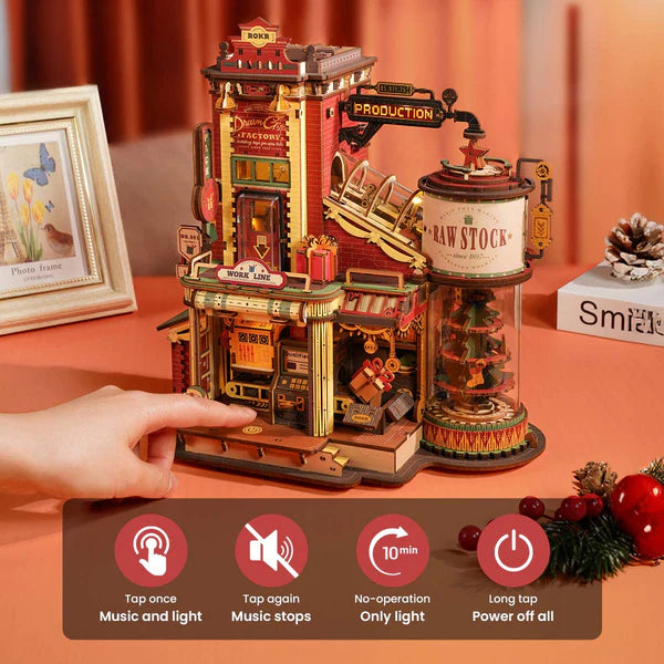 RoboTime Christmas Dream Gift Factory Wooden Music Box