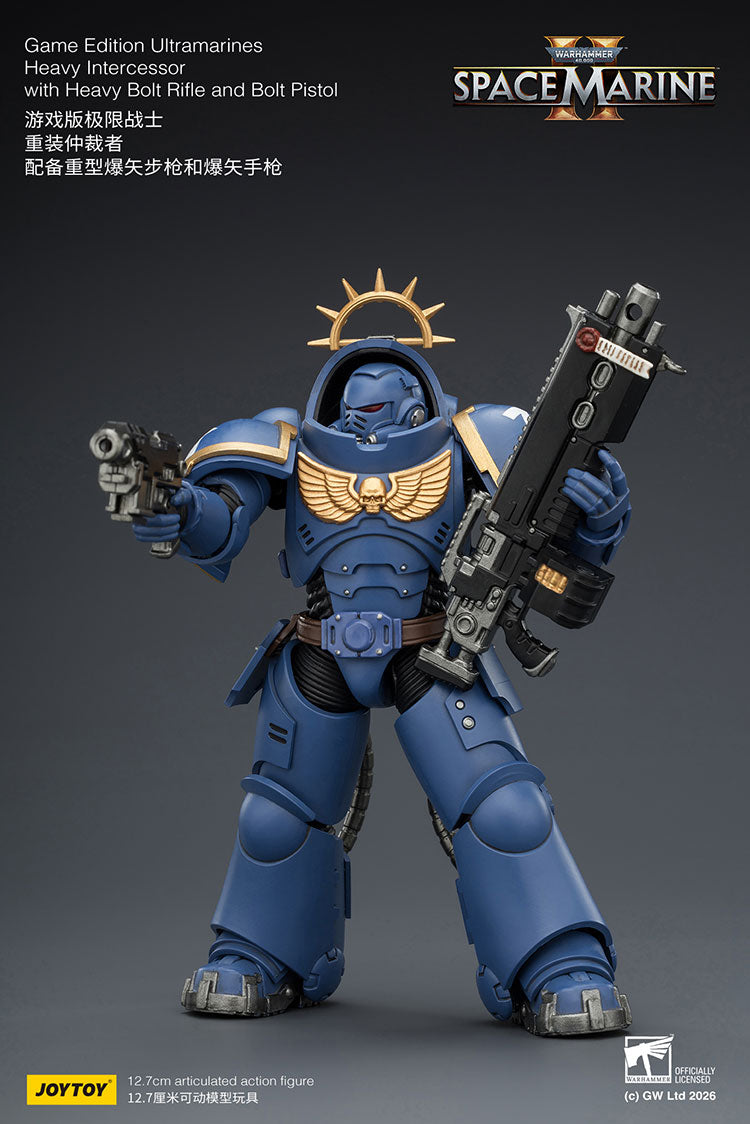 Joytoy 1/18 Warhammer 40k Space Marine II Ultramarines - Heavy Intercessor with Heavy Bolt Rifle and Bolt Pistol (Game Edition)