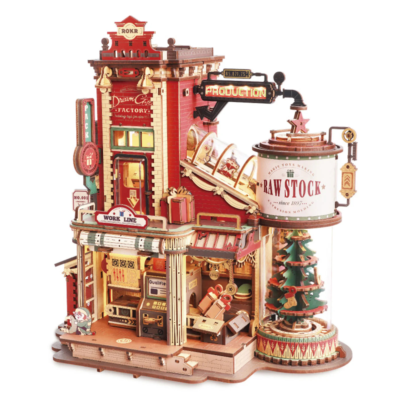RoboTime Christmas Dream Gift Factory Wooden Music Box