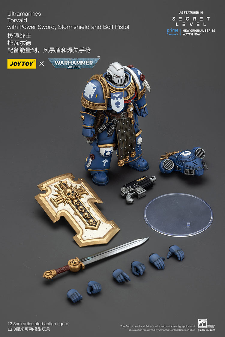 Joytoy 1/18 Warhammer 40k Ultramarines - Torvald with Power Sword, Stormshield and Bolt Pistol