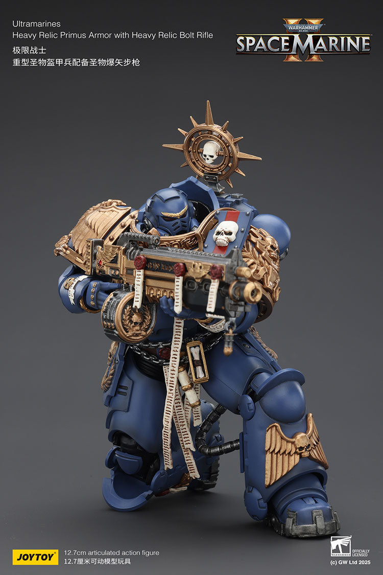 Joytoy 1/18 Warhammer 40k Space Marine Ultramarines - Heavy Relic Primus Armor with Heavy Relic Bolt Rifle