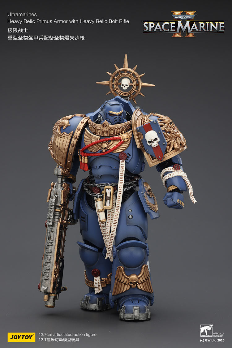 Joytoy 1/18 Warhammer 40k Space Marine Ultramarines - Heavy Relic Primus Armor with Heavy Relic Bolt Rifle
