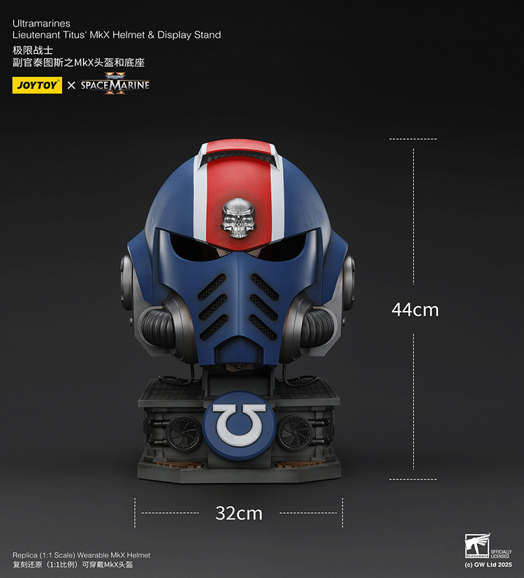 Joytoy Warhammer 40k Space Marine 2 - Ultramarines Lieutenant Titus' MKX Helmet & Display Stand