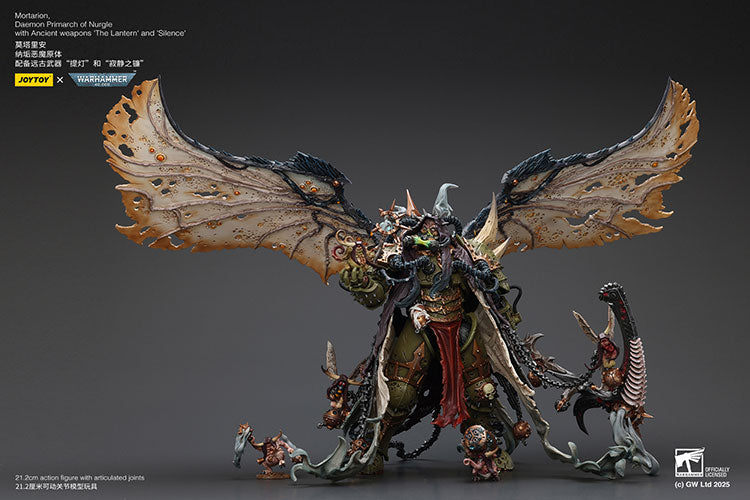 Joytoy 1/18 Warhammer 40k Mortarion, Daemon Primarch of Nurgle with Ancient weapons The Lantern and Silence