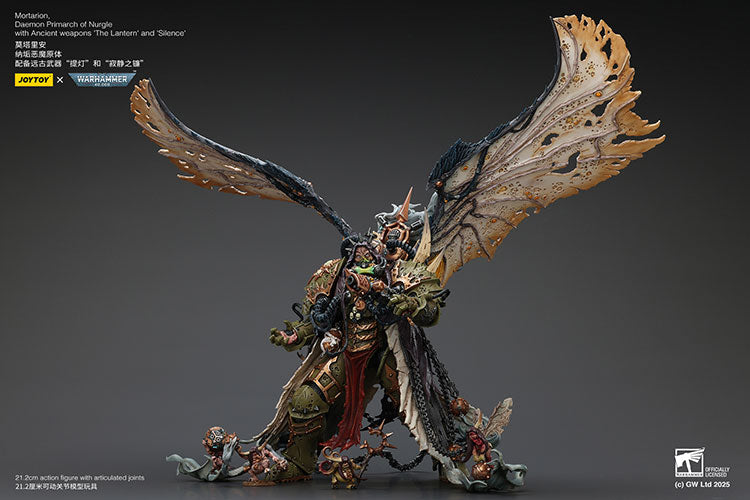 Joytoy 1/18 Warhammer 40k Mortarion, Daemon Primarch of Nurgle with Ancient weapons The Lantern and Silence