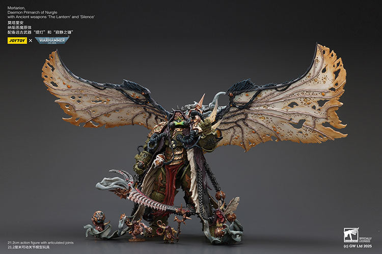 Joytoy 1/18 Warhammer 40k Mortarion, Daemon Primarch of Nurgle with Ancient weapons The Lantern and Silence