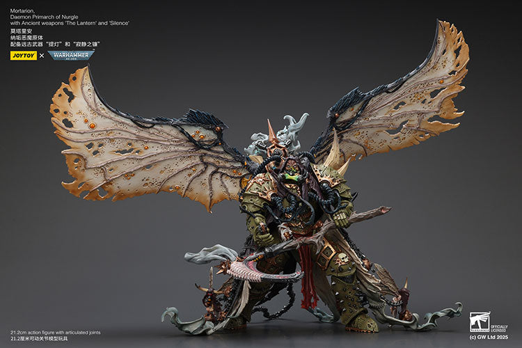 Joytoy 1/18 Warhammer 40k Mortarion, Daemon Primarch of Nurgle with Ancient weapons The Lantern and Silence