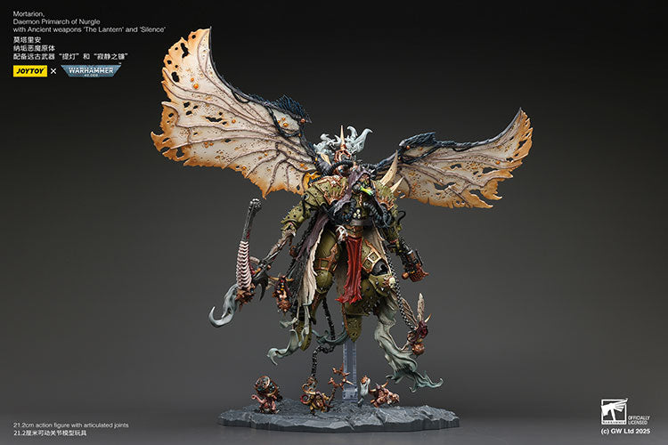 Joytoy 1/18 Warhammer 40k Mortarion, Daemon Primarch of Nurgle with Ancient weapons The Lantern and Silence