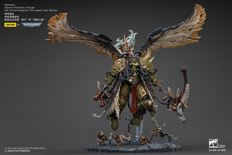Joytoy 1/18 Warhammer 40k Mortarion, Daemon Primarch of Nurgle with Ancient weapons The Lantern and Silence