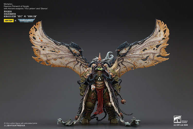 Joytoy 1/18 Warhammer 40k Mortarion, Daemon Primarch of Nurgle with Ancient weapons The Lantern and Silence