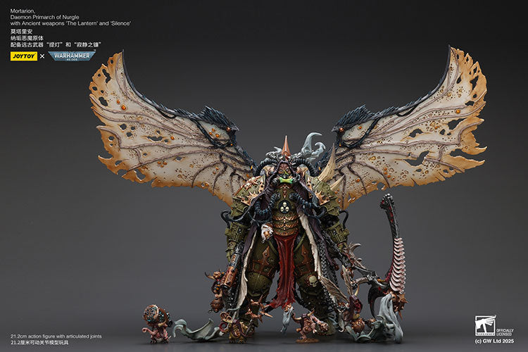 Joytoy 1/18 Warhammer 40k Mortarion, Daemon Primarch of Nurgle with Ancient weapons The Lantern and Silence