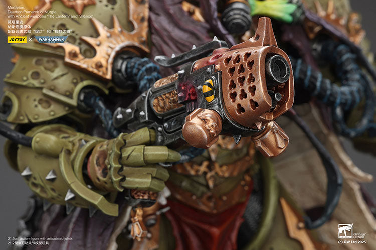 Joytoy 1/18 Warhammer 40k Mortarion, Daemon Primarch of Nurgle with Ancient weapons The Lantern and Silence