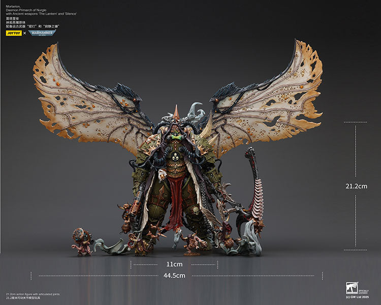 Joytoy 1/18 Warhammer 40k Mortarion, Daemon Primarch of Nurgle with Ancient weapons The Lantern and Silence