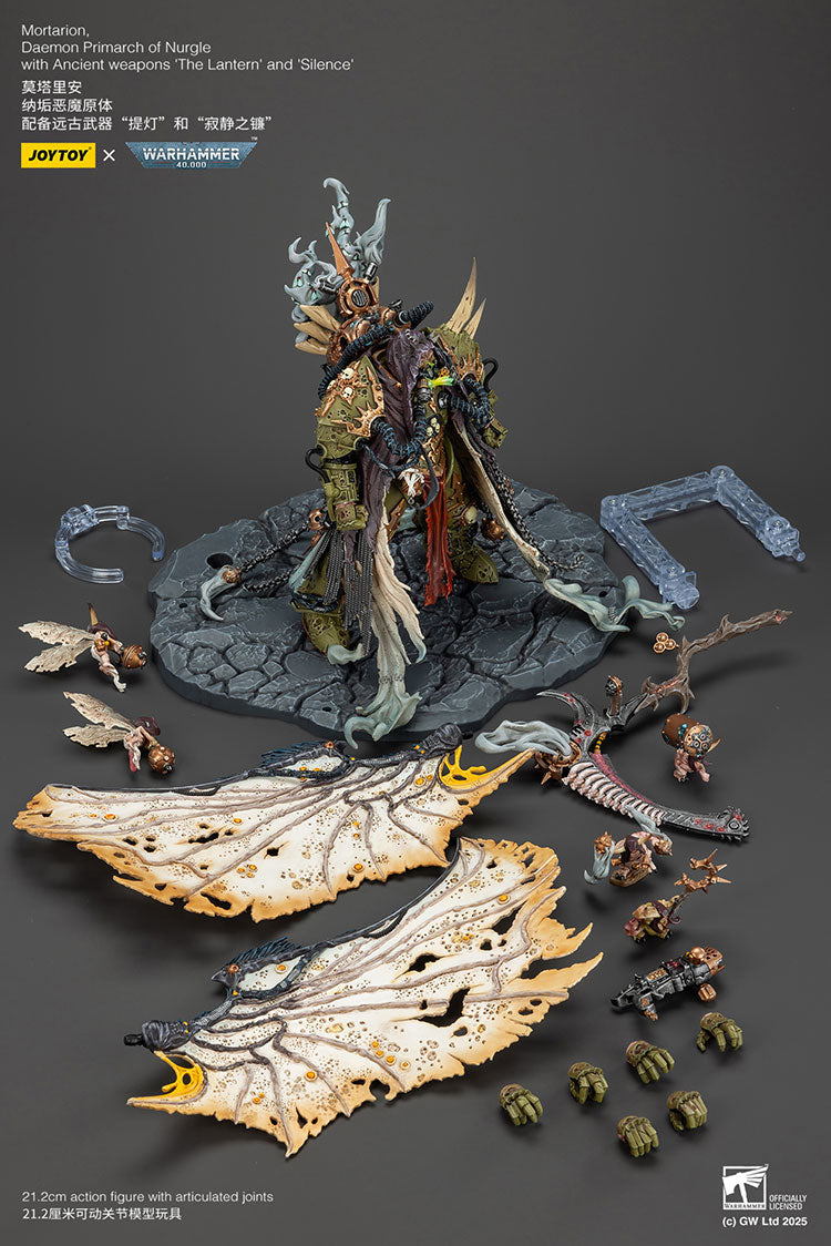 Joytoy 1/18 Warhammer 40k Mortarion, Daemon Primarch of Nurgle with Ancient weapons The Lantern and Silence