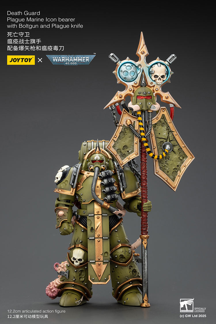 Joytoy 1/18 Warhammer 40k Death Guard Plague Marine Icon bearer with Boltgun and Plague knife