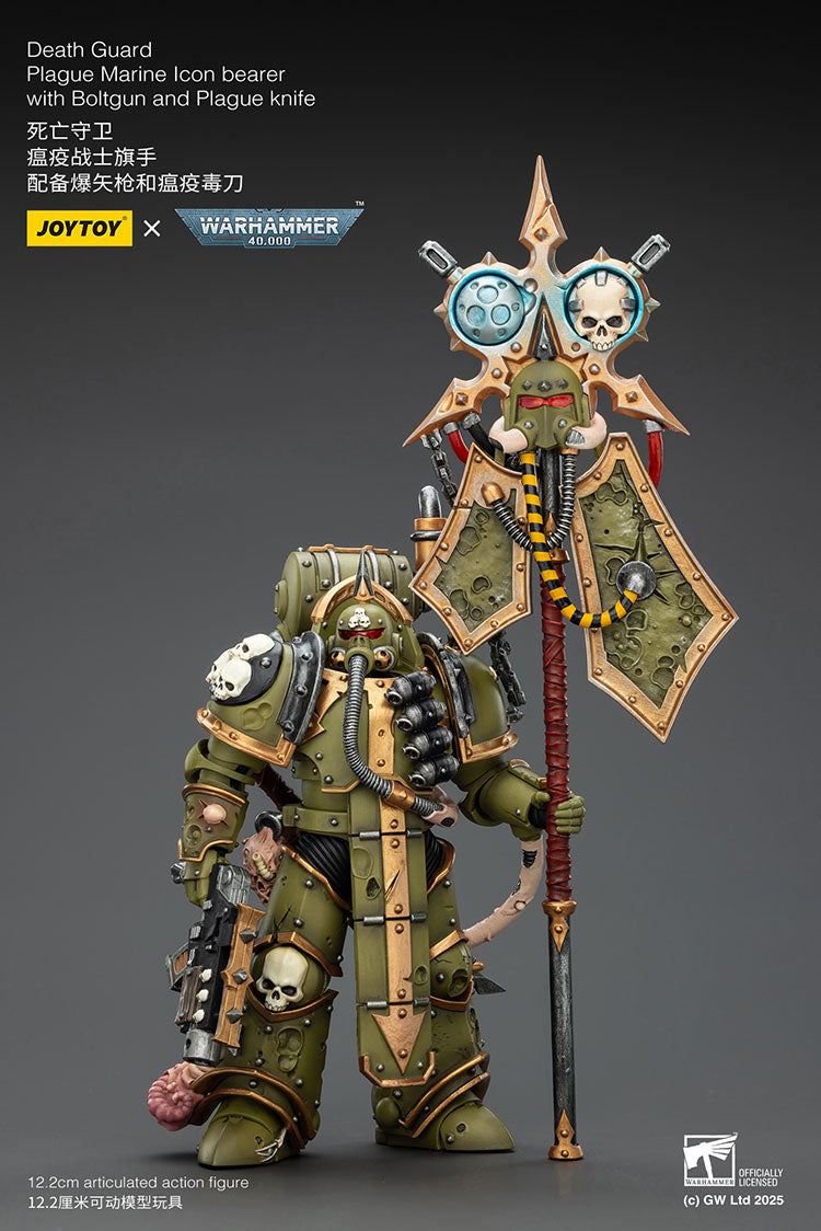 Joytoy 1/18 Warhammer 40k Death Guard Plague Marine Icon bearer with Boltgun and Plague knife