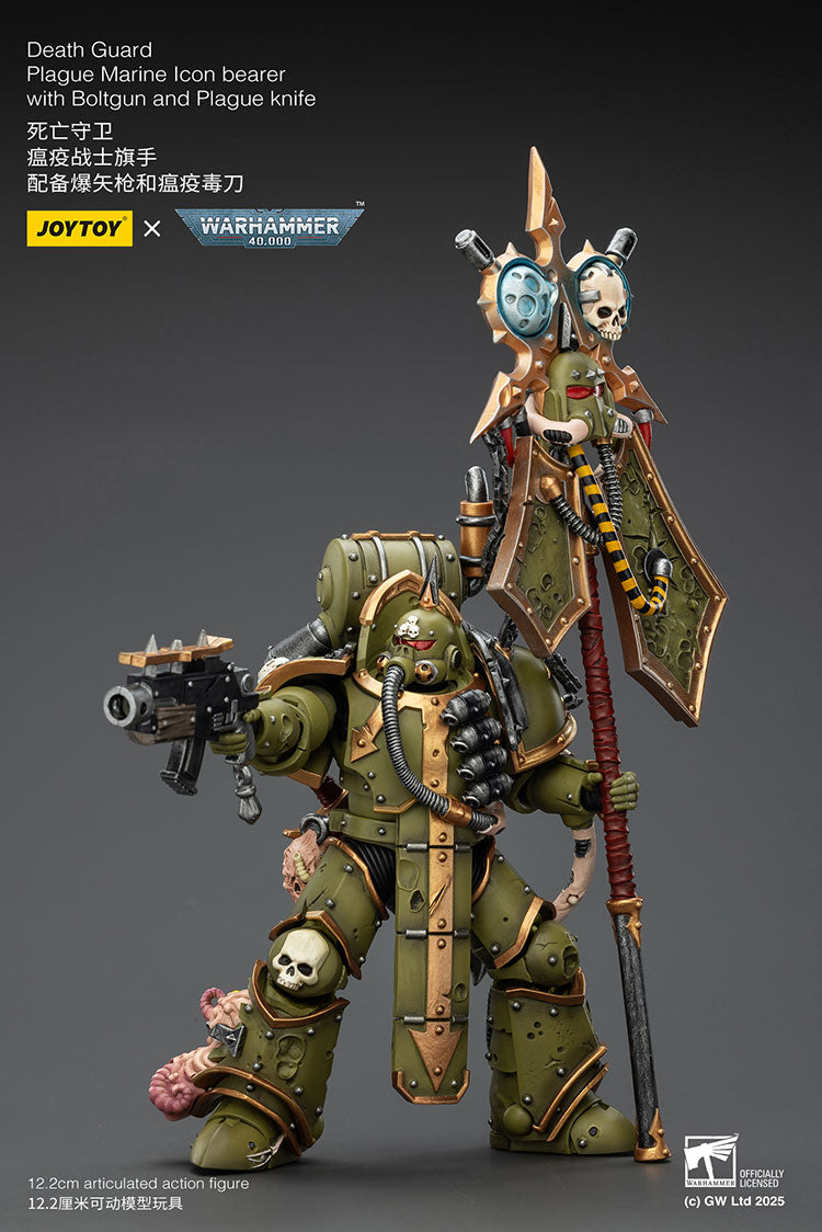 Joytoy 1/18 Warhammer 40k Death Guard Plague Marine Icon bearer with Boltgun and Plague knife