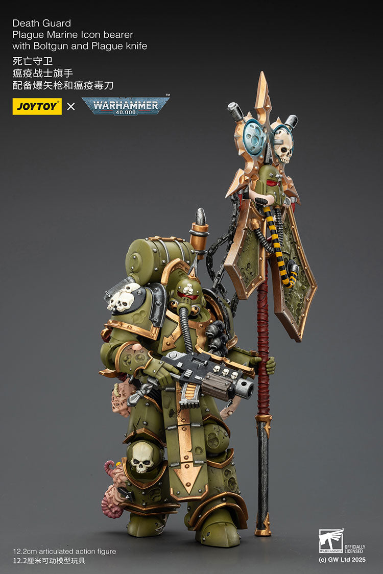 Joytoy 1/18 Warhammer 40k Death Guard Plague Marine Icon bearer with Boltgun and Plague knife