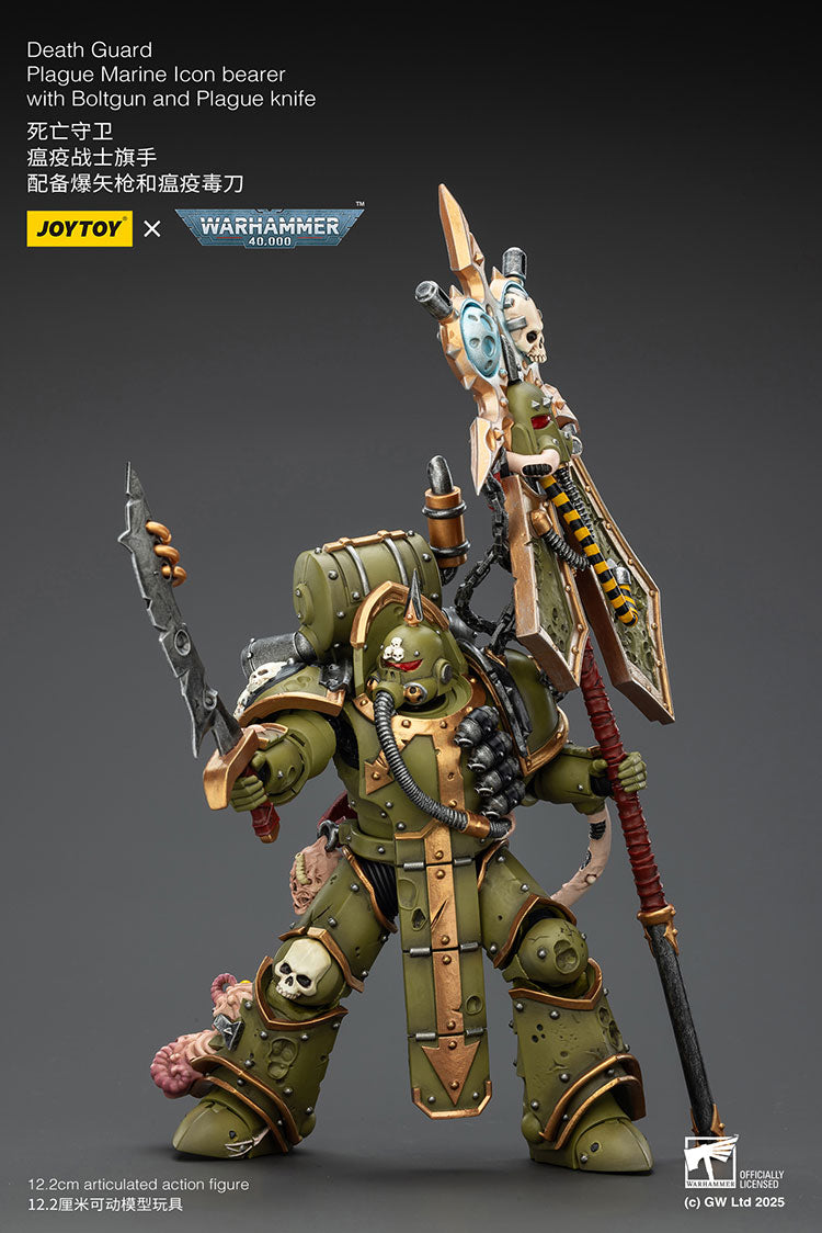 Joytoy 1/18 Warhammer 40k Death Guard Plague Marine Icon bearer with Boltgun and Plague knife