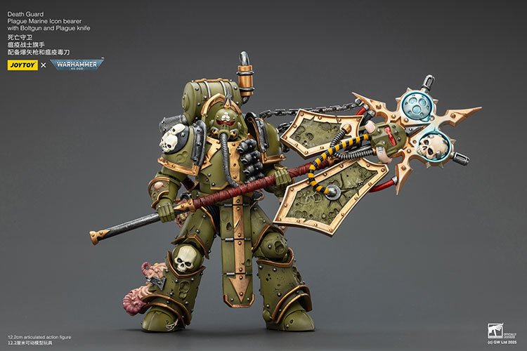 Joytoy 1/18 Warhammer 40k Death Guard Plague Marine Icon bearer with Boltgun and Plague knife