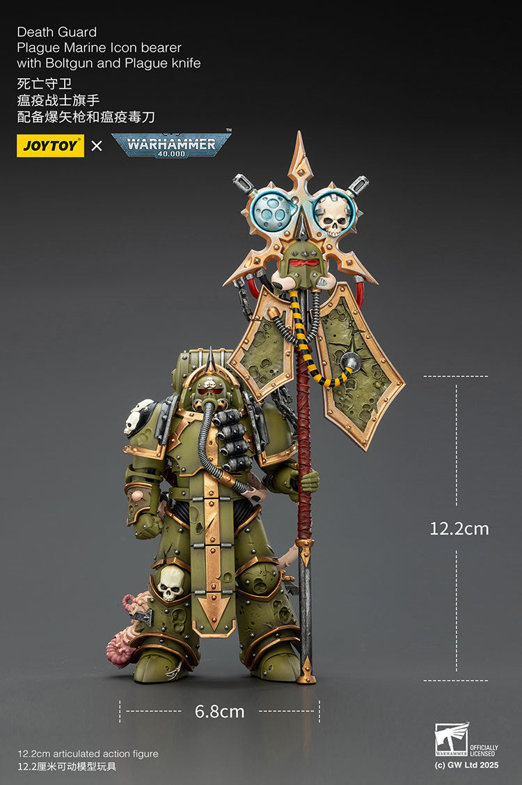 Joytoy 1/18 Warhammer 40k Death Guard Plague Marine Icon bearer with Boltgun and Plague knife