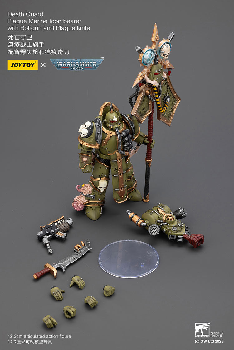 Joytoy 1/18 Warhammer 40k Death Guard Plague Marine Icon bearer with Boltgun and Plague knife