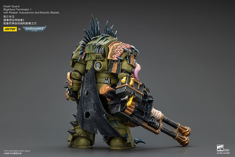 Joytoy 1/18 Warhammer 40k Death Guard Blightlord Terminator 1 with Reaper Autocannon and Bubotic Blades