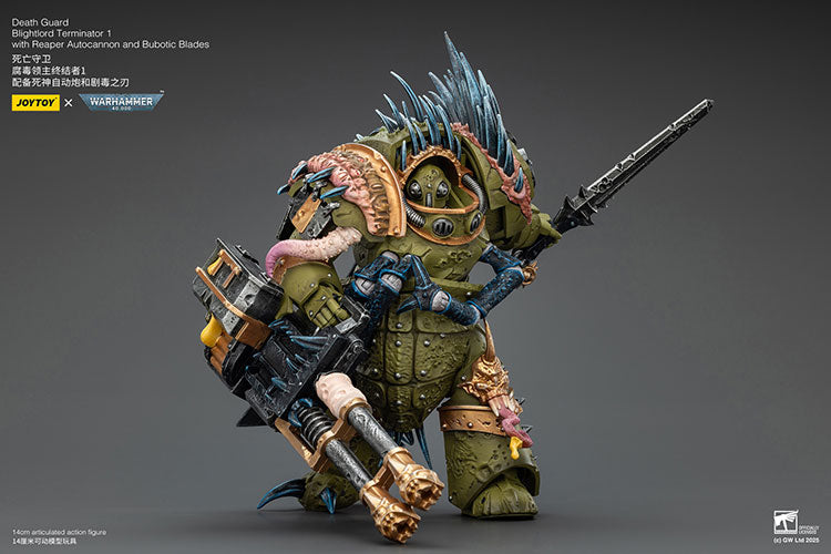 Joytoy 1/18 Warhammer 40k Death Guard Blightlord Terminator 1 with Reaper Autocannon and Bubotic Blades