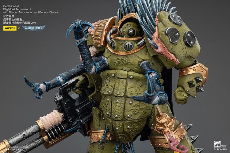 Joytoy 1/18 Warhammer 40k Death Guard Blightlord Terminator 1 with Reaper Autocannon and Bubotic Blades
