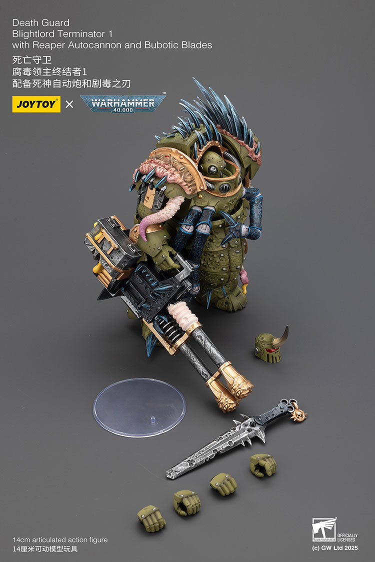 Joytoy 1/18 Warhammer 40k Death Guard Blightlord Terminator 1 with Reaper Autocannon and Bubotic Blades