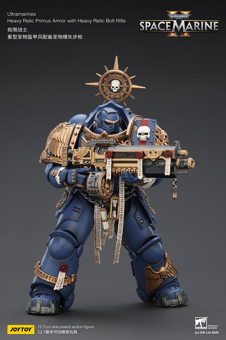 Joytoy 1/18 Warhammer 40k Space Marine Ultramarines - Heavy Relic Primus Armor with Heavy Relic Bolt Rifle
