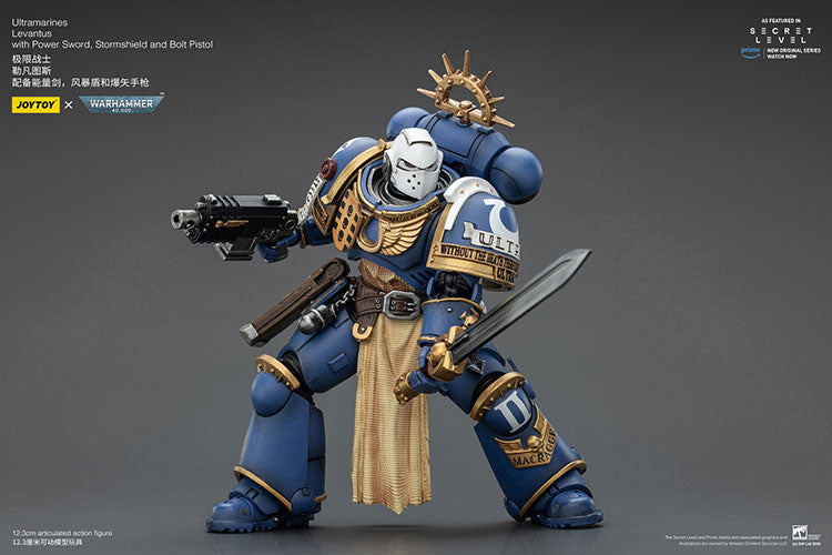 Joytoy 1/18 Warhammer 40k Ultramarines - Levantus with Power Sword, Stormshield and Bolt Pistol