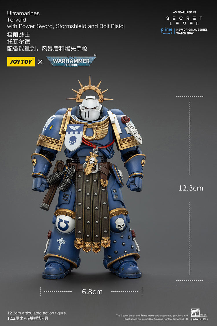 Joytoy 1/18 Warhammer 40k Ultramarines - Torvald with Power Sword, Stormshield and Bolt Pistol