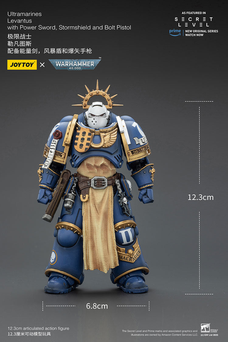 Joytoy 1/18 Warhammer 40k Ultramarines - Levantus with Power Sword, Stormshield and Bolt Pistol