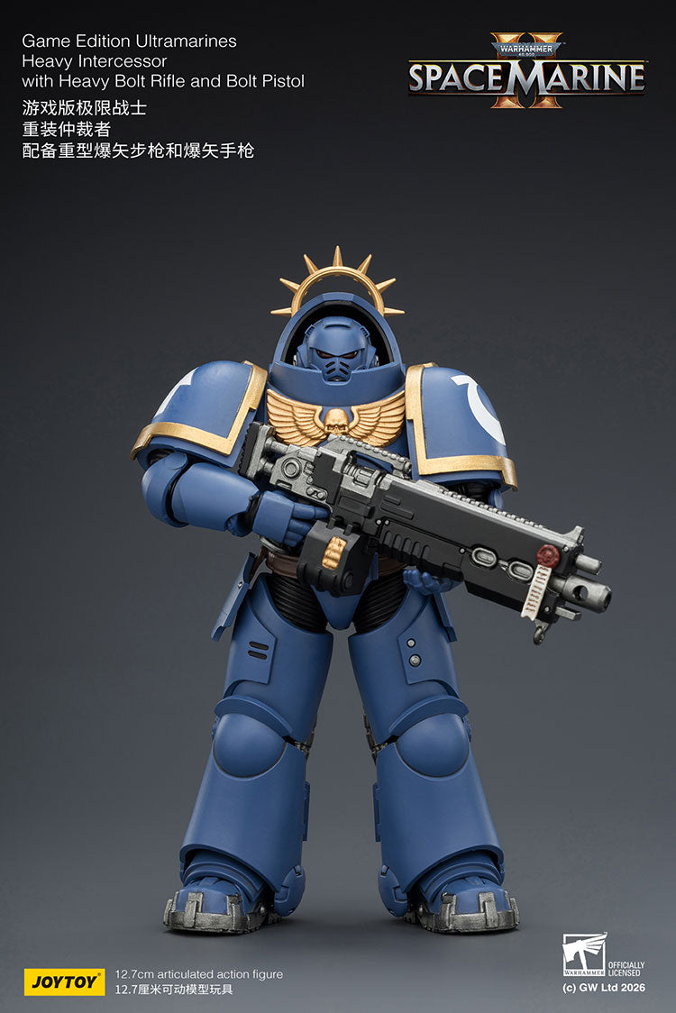 Joytoy 1/18 Warhammer 40k Space Marine II Ultramarines - Heavy Intercessor with Heavy Bolt Rifle and Bolt Pistol (Game Edition)