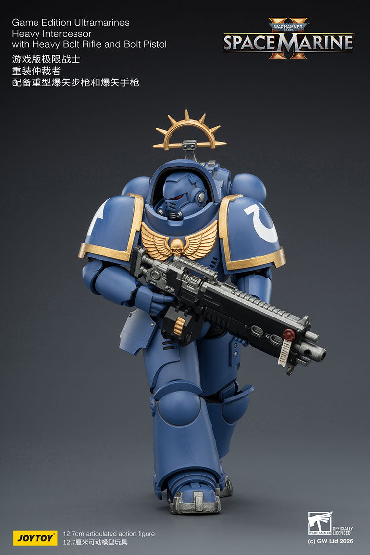 Joytoy 1/18 Warhammer 40k Space Marine II Ultramarines - Heavy Intercessor with Heavy Bolt Rifle and Bolt Pistol (Game Edition)