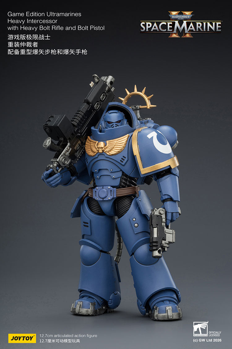 Joytoy 1/18 Warhammer 40k Space Marine II Ultramarines - Heavy Intercessor with Heavy Bolt Rifle and Bolt Pistol (Game Edition)