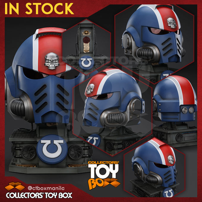 Joytoy Warhammer 40k Space Marine 2 - Ultramarines Lieutenant Titus' MKX Helmet & Display Stand