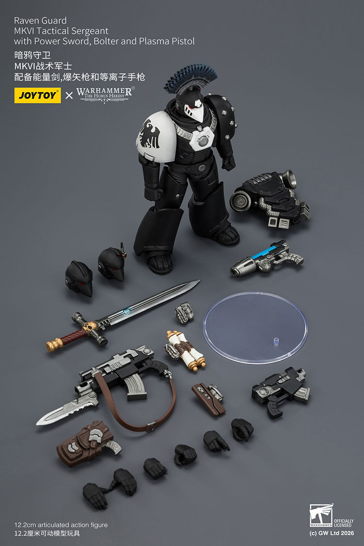 Joytoy 1/18 Warhammer The Horus Heresy Raven Guard - MkVI Tactical Sergeant with Power Sword, Bolter and Plasma Pistol