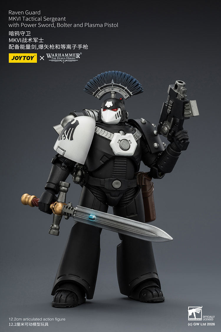 Joytoy 1/18 Warhammer The Horus Heresy Raven Guard - MkVI Tactical Sergeant with Power Sword, Bolter and Plasma Pistol