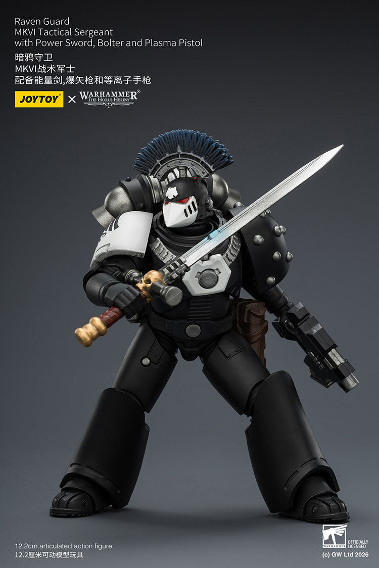 Joytoy 1/18 Warhammer The Horus Heresy Raven Guard - MkVI Tactical Sergeant with Power Sword, Bolter and Plasma Pistol
