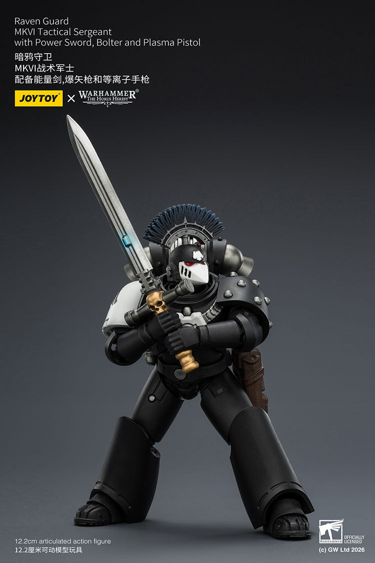 Joytoy 1/18 Warhammer The Horus Heresy Raven Guard - MkVI Tactical Sergeant with Power Sword, Bolter and Plasma Pistol
